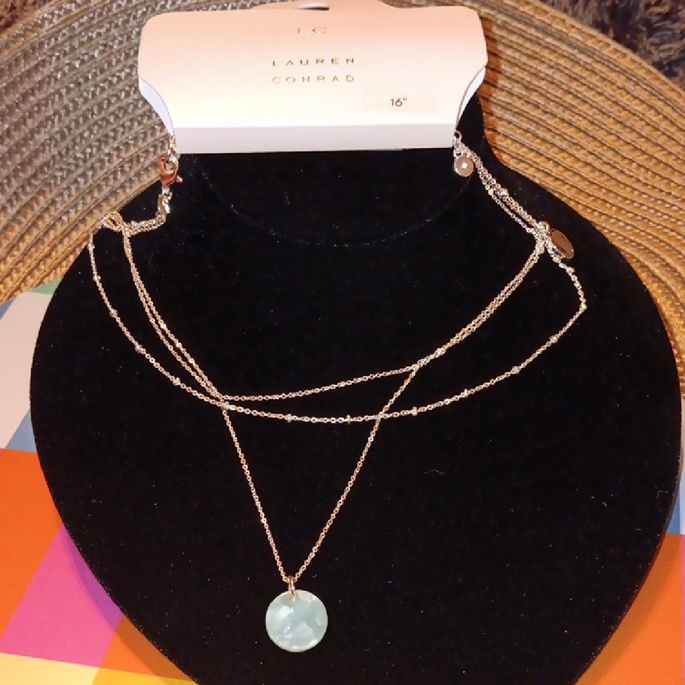 LC Lauren Conrad Silver and Blue Layered Necklace (C)
